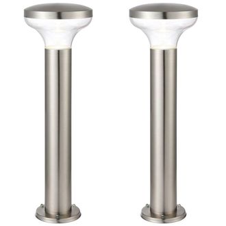 Loops 2 PACK Outdoor Post Bollard Light Marine Steel 0.5m LED Garden Driveway Path in Metallics
