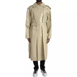 Bottega Veneta Mens Beige Lambskin Leather Trench Coat Jacket Black Calf Clothing
