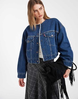 Levi's giacca trucker in denim corta con fodera in pile borg blu