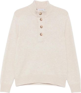 Gran Sasso Lupo Half-zip Knit - Heren - Ronde hals truien - Beige - M - Wol - Truien & Vesten