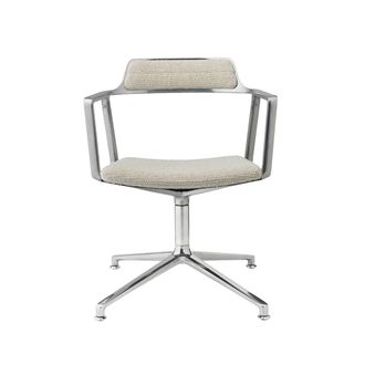 Vipp 452 Swivel Drehstuhl auf Gleitern, Aluminium poliert / off white