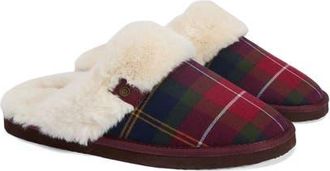 Barbour Claudia Faux Fur Lined Scuff Slipper in Winter Berry Tartan at Nordstrom, Size 10