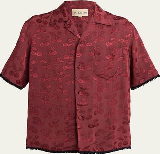 Valentino Garavani Mens Viscose Cherryfic Jacquard Bowling Shirt