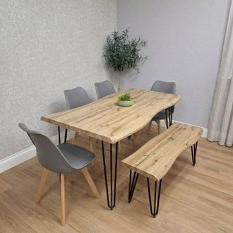 Kosy Koala 140cm Dining Table with 4 Chairs & Stone Grey Bench Set in Brown