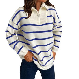 Generic Todays offers Special Deals Oversized Sweatshirt Women Fall Turtleneck Half Zip Lapel Plus Size Striped Sweater Soft Texture Long Sleeved Womens Pink 
