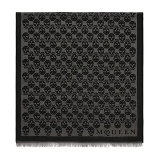 Alexander McQueen Accessoires, Heren, Grijs, ONE Size, Wol, Grijze Schedel Wollen Sjaal