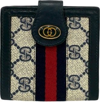 Gucci Navy Red Color Leather Pvc Wallet (Bi-Fold) (Pre-Owned)