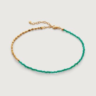 Monica Vinader Gold Mini Nugget Gemstone Beaded Anklet Green Onyx