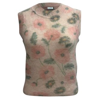 Sandro Sandro Knitted Floral-Print Vest Sweater in Multicolor Wool