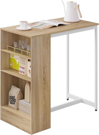 Woltu Tavolo Da Bar Con Mensola Laterale A 3 Livelli. Per Sala Da Pranzo. Soggiorno. Cucina. Legno Chiaro+bianco - Woltu