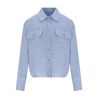 Max Mara Overhemden, Dames, Blauw, S, Linnen, Eureka Cropped Shirt