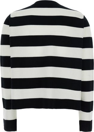 Max Mara Womens Black And White Crewneck Sweater With Embroidery White-Black Virgin Wool Tops White/black Top