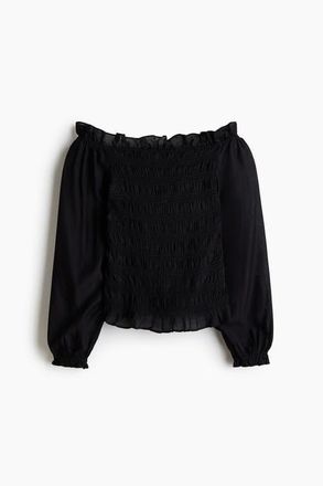 H&M Smocked Off-the Shoulder Blouse in Black at Nordstrom, Size Xx-Small