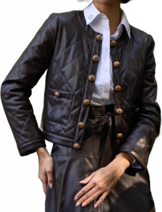 Stellah Faux Leather Quilted Jacket In Chocolate