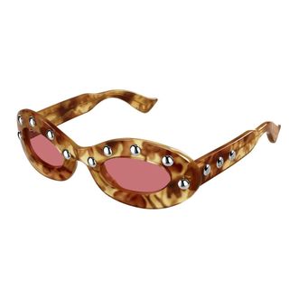 Valentino Sunglasses, female, Brown, Size: 48 MM Stud-embellished Oval-frame Sunglasses