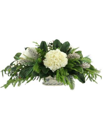 Creative Displays Inc. Holiday Cream Hydrangea Centerpiece With Pine, Berries And Bows