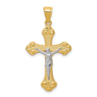 Diamond2Deal 10k Yellow Gold Rhodium Crucifix Pendant