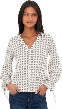 CeCe by Cynthia Steffe V-Neck Button Down Tie Sleeve Top Womens Clothing New Ivory : LG, Polyester/Spandex