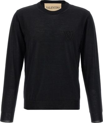 Valentino Garavani Logo Embroidery Sweater - Heren - Ronde hals truien - Zwart - L - Wol - Truien & Vesten