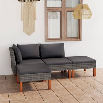 vidaXL Set De Muebles De Jard&iacute;n 4 Pzas Y Cojines Rat&aacute;n Sint&eacute;tico Gris Vidaxl