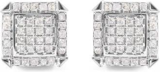 House of Brilliance 10K White Gold 1 1/10 Cttw Princess Diamond Composite and Halo Stud Earrings at Nordstrom