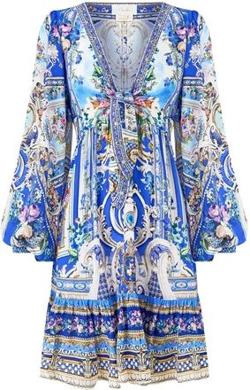 Camilla Kleedjes, Dames, Blauw, L, Ottoman Opulence Zijden Jurk