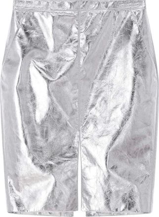 Saint Laurent Kokerrok van kalfsleer - Dames - Rokken - Grijs - Maat: S Leer
