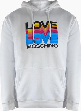 Love Moschino Mens Love Moschino Multi Logo White Hoodie - Size: 38