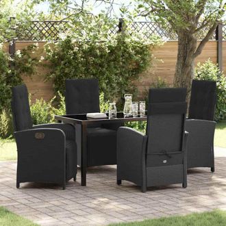vidaXL Conjunto De Comedor De Jard&iacute;n 5 Pcs Negro Rat&aacute;n Sint&eacute;tico Vidaxl