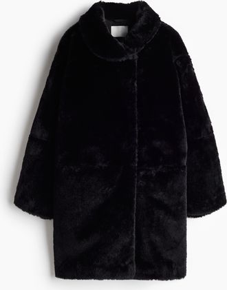 H&M Flauschiger Mantel - Schwarz