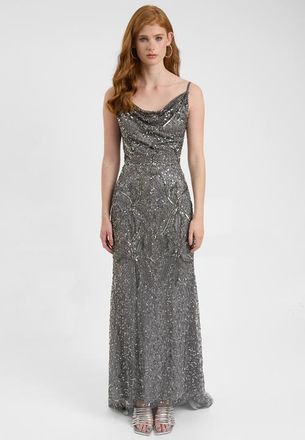 Beauut Embellished Sequin Beaded Maxi Dress With Cowl Neck in Charcoal at Nordstrom, Size 12