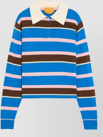 Guest In Residence striped cropped cashmere rugby polo top