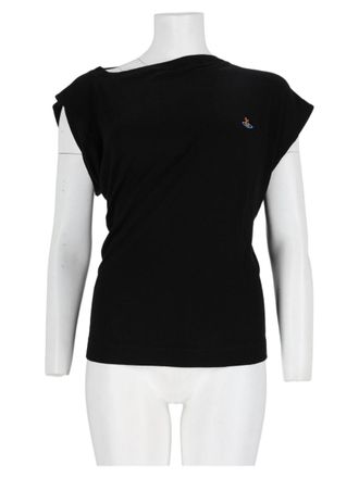 Vivienne Westwood Black Boat-Neck Embroidered Viscose Top