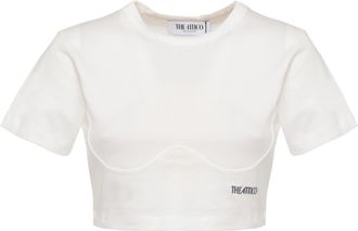 The Attico White Cropped Curved Cotton T-Shirt