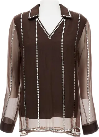 Wales Bonner Silk Organza V-Neck Shirt With Metal Stud Embellishments