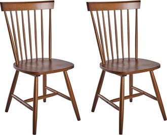 Beliani Conjunto De 2 Sillas De Comedor De Madera De Caucho R&uacute;stico Vintage Alto Con Respaldo Pintado Sala De Estar Marr&oacute;n Burges
