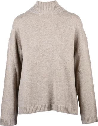 Selected Beige Wool-Blend Mock Neck Sweater