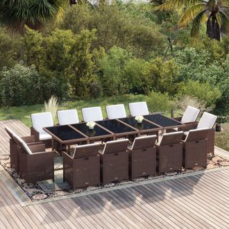 vidaXL Set Comedor De Jard&iacute;n 15 Pzas Con Cojines Rat&aacute;n Pe Marr&oacute;n Vidaxl