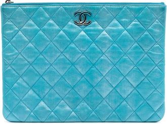 Chanel Pre-owned Clutches, female, Blue, Size: ONE SIZE Pre-owned Quilted Pouch