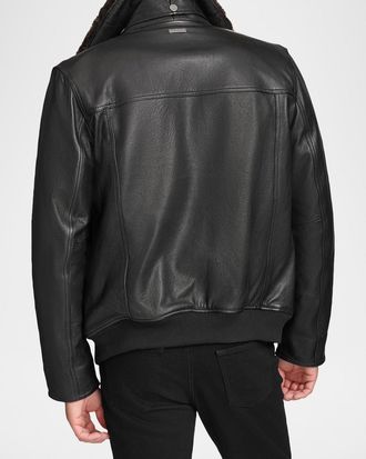 Andrew Marc Mens Leather Jacket with Removable Shearling Collar