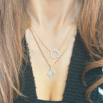 The Lovery Mother of Pearl and Gold Diamond Clover Charm