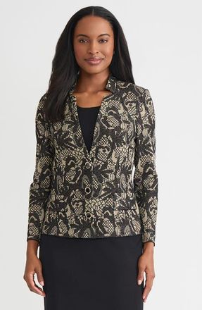 Misook Tailored Floral Lurex Knit Jacket in Black/biscotti/gold at Nordstrom, Size Xx-Large