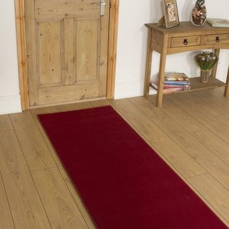 Runrug Hallway Carpet Runner Rug - Soft & Comfy, 9mm - Plain in Red | Size: 70 cm x 330 cm