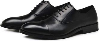 Generic Dress Oxford Shoes for Men Lace Up Cap Toe Leather Anti-Slip Rubber Sole Resistant Non Slip Wedding(5.5 UK) Black