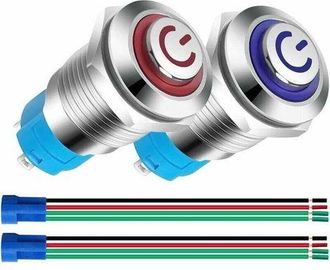 OEM Juego De 2 Interruptores Pulsadores Autoblocantes De Acero Inoxidable, 12 Mm, 12 V