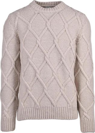 Eleventy Maglione Girocollo - Heren - Ronde hals truien - Beige - M - Wol - Truien & Vesten