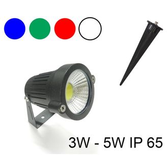 Trade Shop Trade Shop - Foco Led Cob Para Jard&iacute;n, 3 W, 5 W, Con Soporte De Estaca, Luz De Color, Ip65 - -3 Vatios