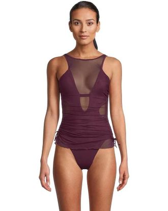BECCA by Rebecca Virtue Muse Macie Swimsuits Women Aubergine Stretch Sheer One Piece GBO1897