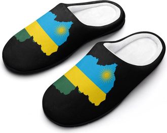 Generic Flag Map of Rwanda Cotton Womens Slip-on Slippers Winter Warm House Shoes with Rubber Sole for Home Office Hotel