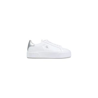 Calvin Klein Sneakers, female, White, Size: 9 US Leather Lace-Up Sneakers with Rubber Sole